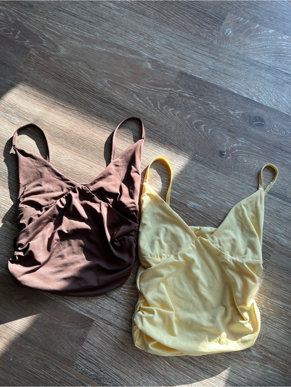 Yellow and Chocolate Brown Bikini Tops - Reversible Look